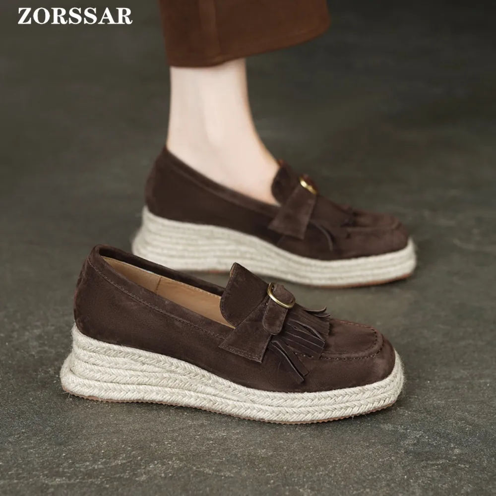 

2026 Spring Women Flats Platform Loafers Fashion Sneakers Suede Leather Women Casual Shoes Slip on Flats Creepers Moccasins