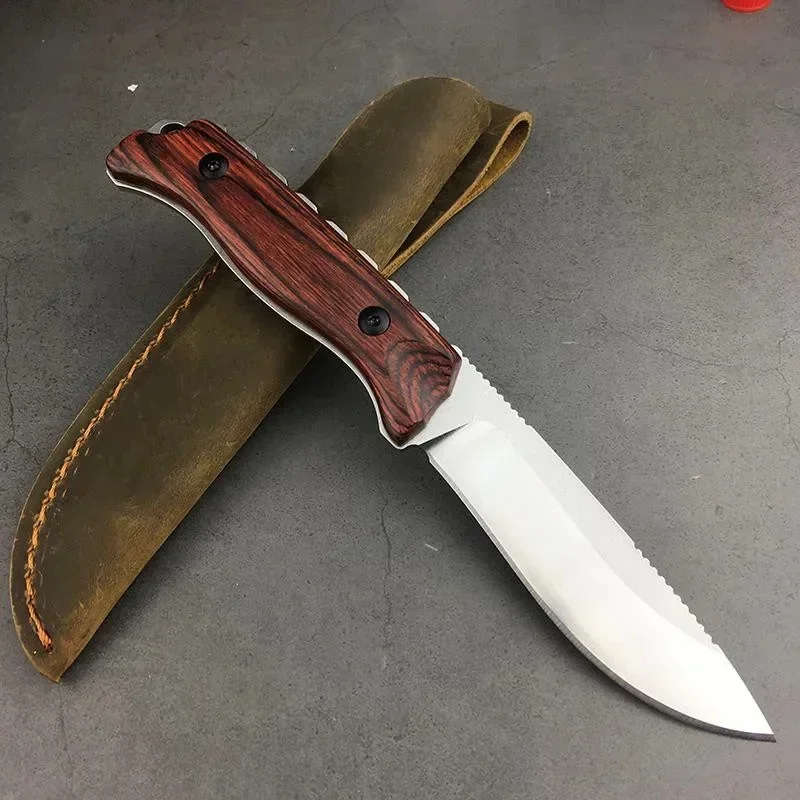 15002 Saddle Mountain Fixed Blade Knife with Leather Sheath CPM-S30V Blade Wood Handle Hunting Knives Self Defense Camping Tools