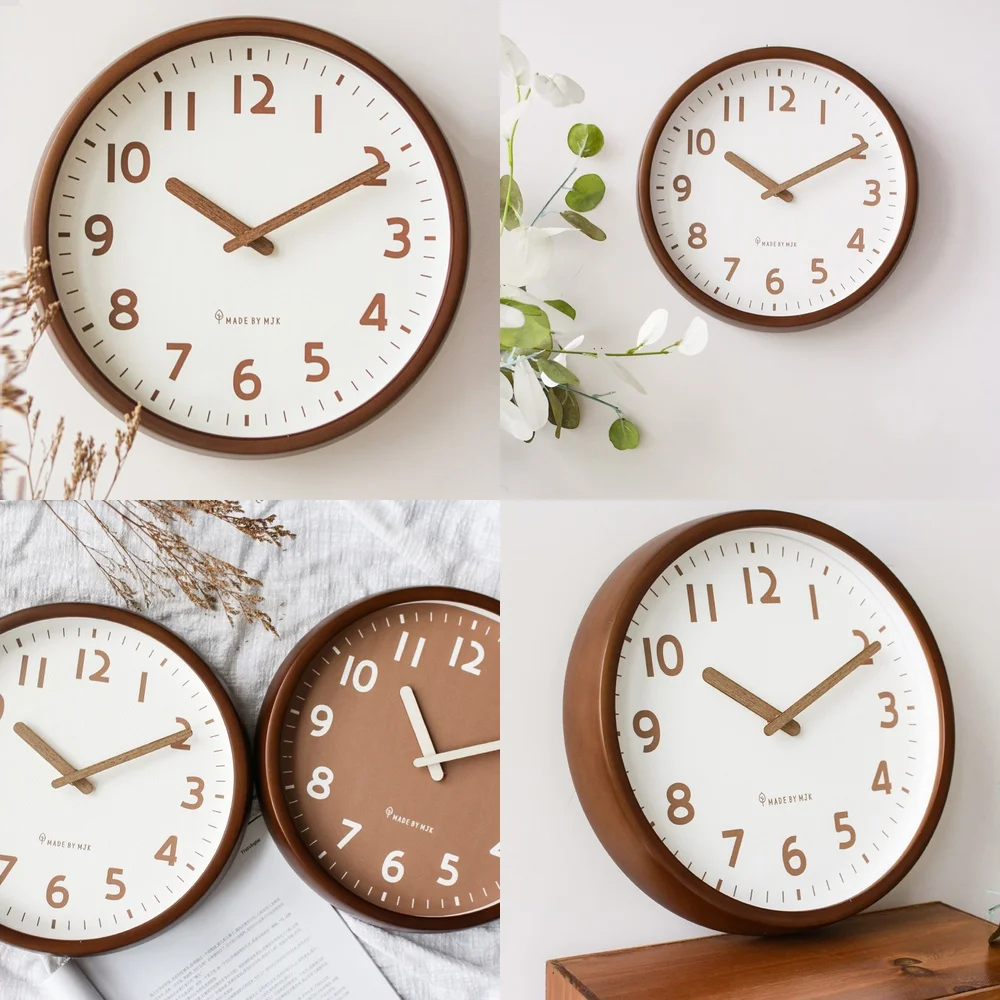 

MJK настенные часы из массива дерева, круглые, минималистичные, ретро, современные, винтажные, в китайском стиле, бесшумные часы