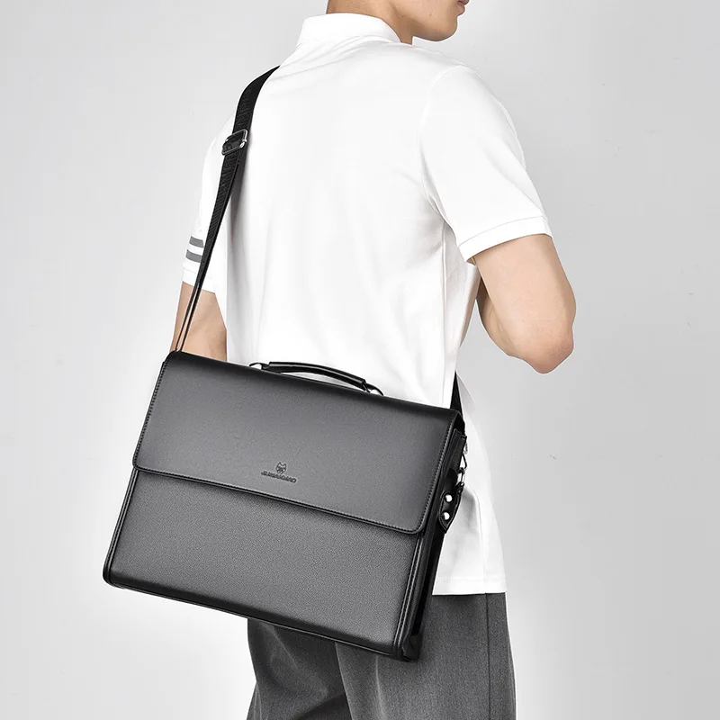 PU leather waterproof men's horizontal 15.6-inch computer handbag, business briefcase, men's single-shoulder crossbody bag