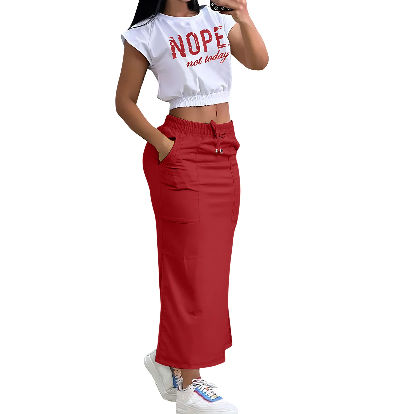 Sexy T-shirt Skirt Two Piece Set Women New Short Sleeve O-Neck Crop Top High Waist Skirt Solid Fashion Suit Streetwear Partywear