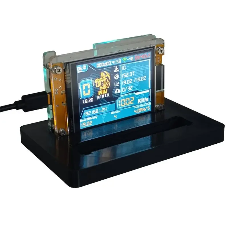 New! Stand Upgraded 2200KH/S Nerdminer+ 2×1100KH/S Slots Bitcoin Crypto Solo Lottery Miner 2.8