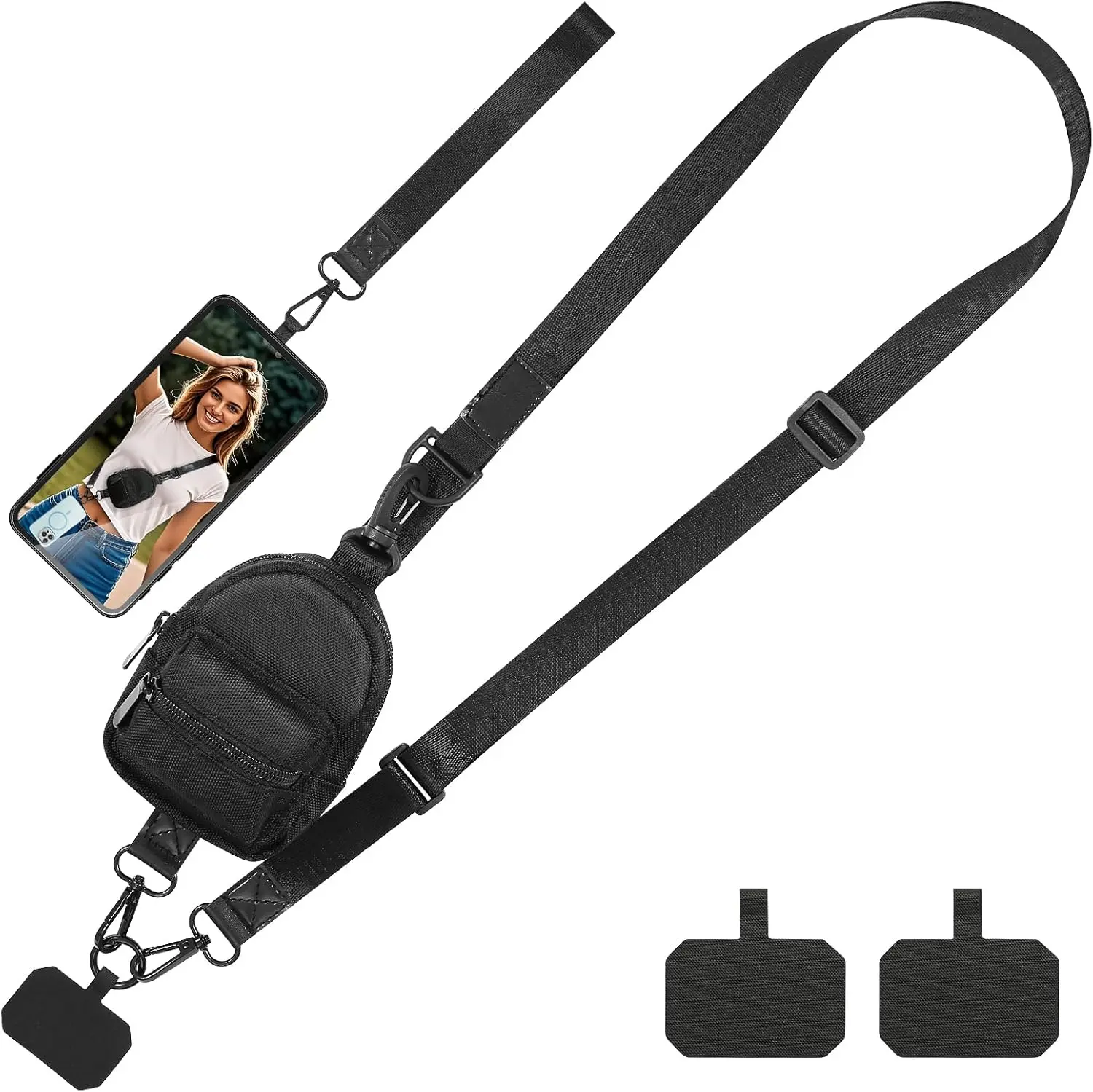 

Adjustable Crossbody Phone Lanyard with Wallet - Clip and Go Strap for Hands-Free Convenience