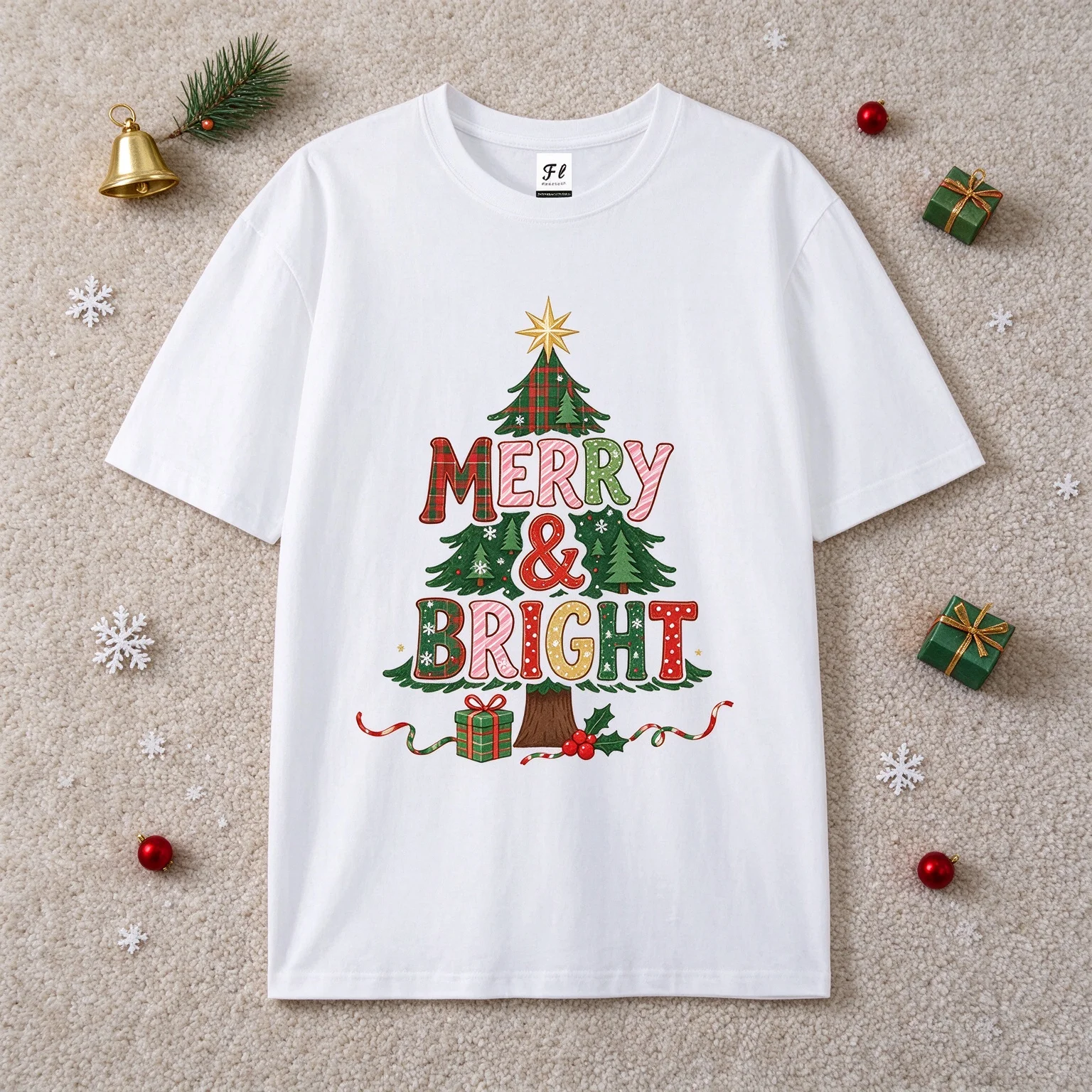 Merry And Bright Christmas Tree Graphic Women T Shirt Cute Xmas Holly Gift Print Short Sleeve Tee Holiday Party Casual Tops