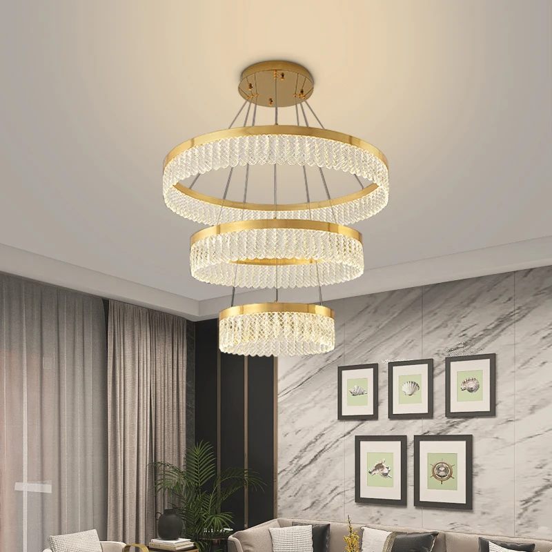 

TEMAR Modern Crystal Pendant Lamp LED Vintage Light Luxury Rings Chandelier Home For Living Dining Room Bedroom Decor