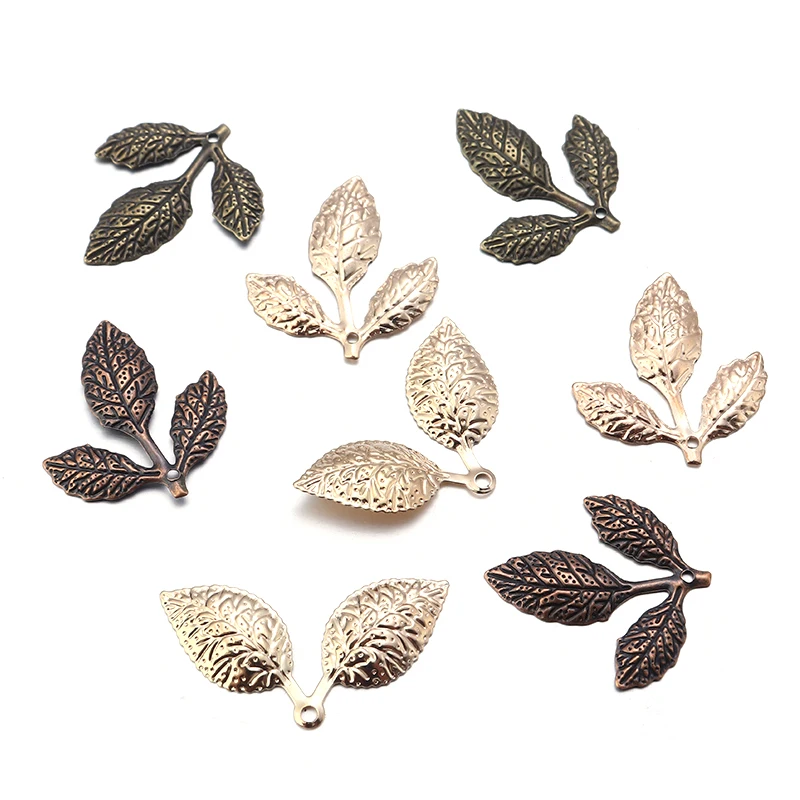 50Pcs/lot Iron Tree Leaf Charms Pendant Fit Jewelry DIY Handmade Necklaces Bracelets leaves Charm Making Accessories Wholesale