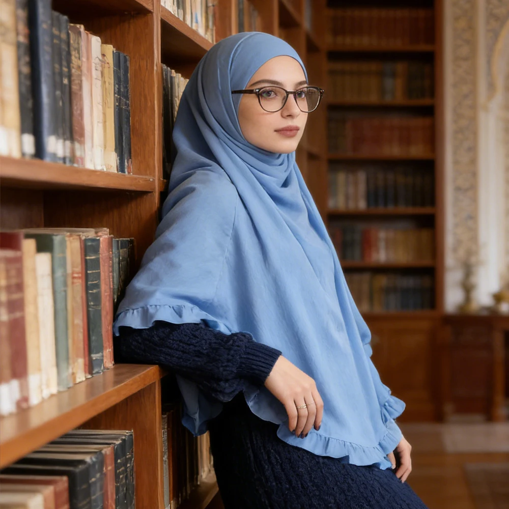 

Химар с рюшами из жатого крепа для мусульманок, никаб, Дубай, Турция, скромные платки для Рамадана и Ид, длинные хиджабы для молитв