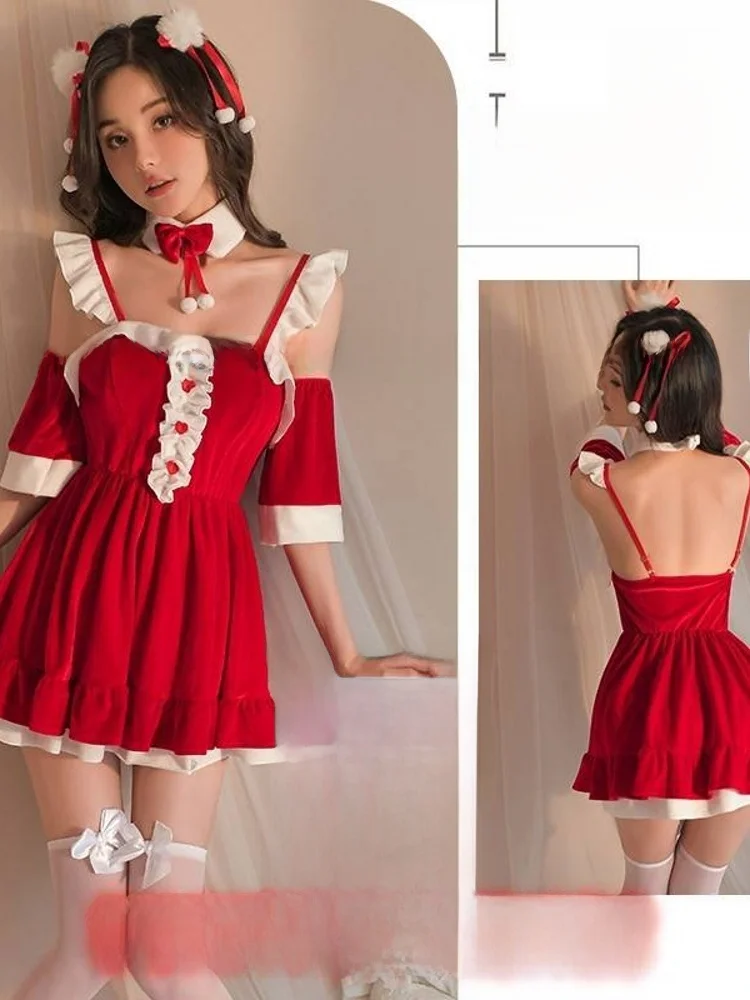 ชุดผูกปมสีแดงน่ารักสำหรับวันฮาโลวีนและปีใหม่ สไตล์หรูหรา ดีไซน์น่ารักสำหรับผู้หญิงไซส์พลัส ผลิตจากผ้าคอสต์...