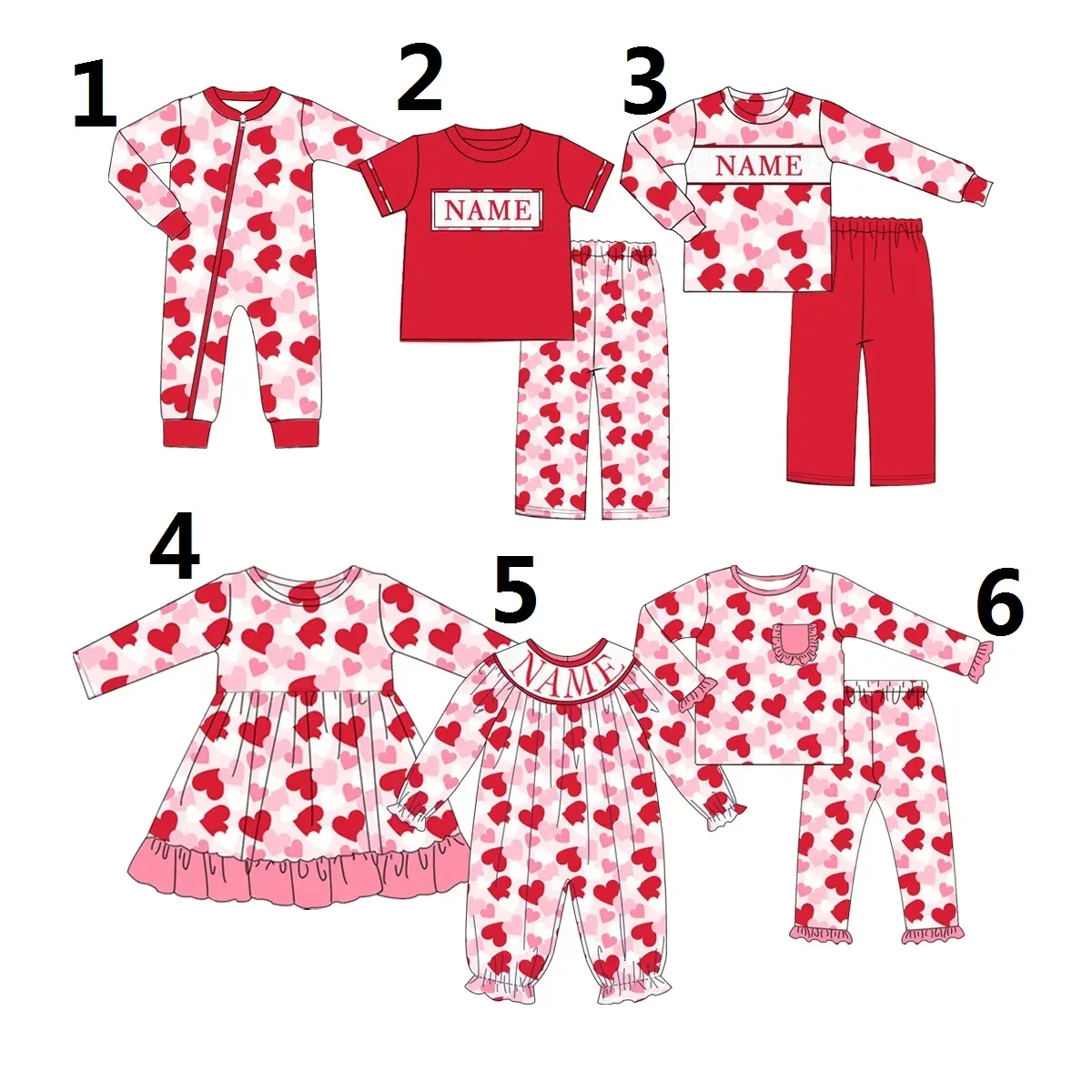 Boys and Girls Red Heart Print Valentine's Day Long Sleeve Long Pants Boutique Set and Bodysuit