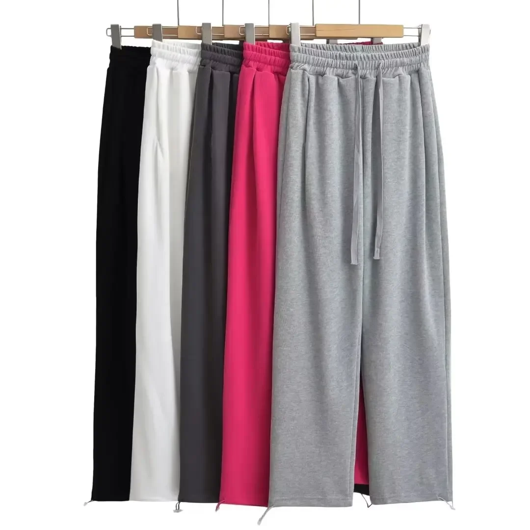 5 COLORS 2024 Elastic Drawstring Waist Sports Straight Wide Leg Pants Women Long Trousers Women Joggers Streetwear Sweats Pants