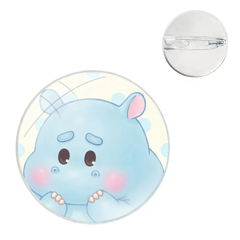 Glass Dome Brooches Shirt Lapel Bag Cute Badge Pins For Clothes Hat Accessories Cute animal cartoon hippo