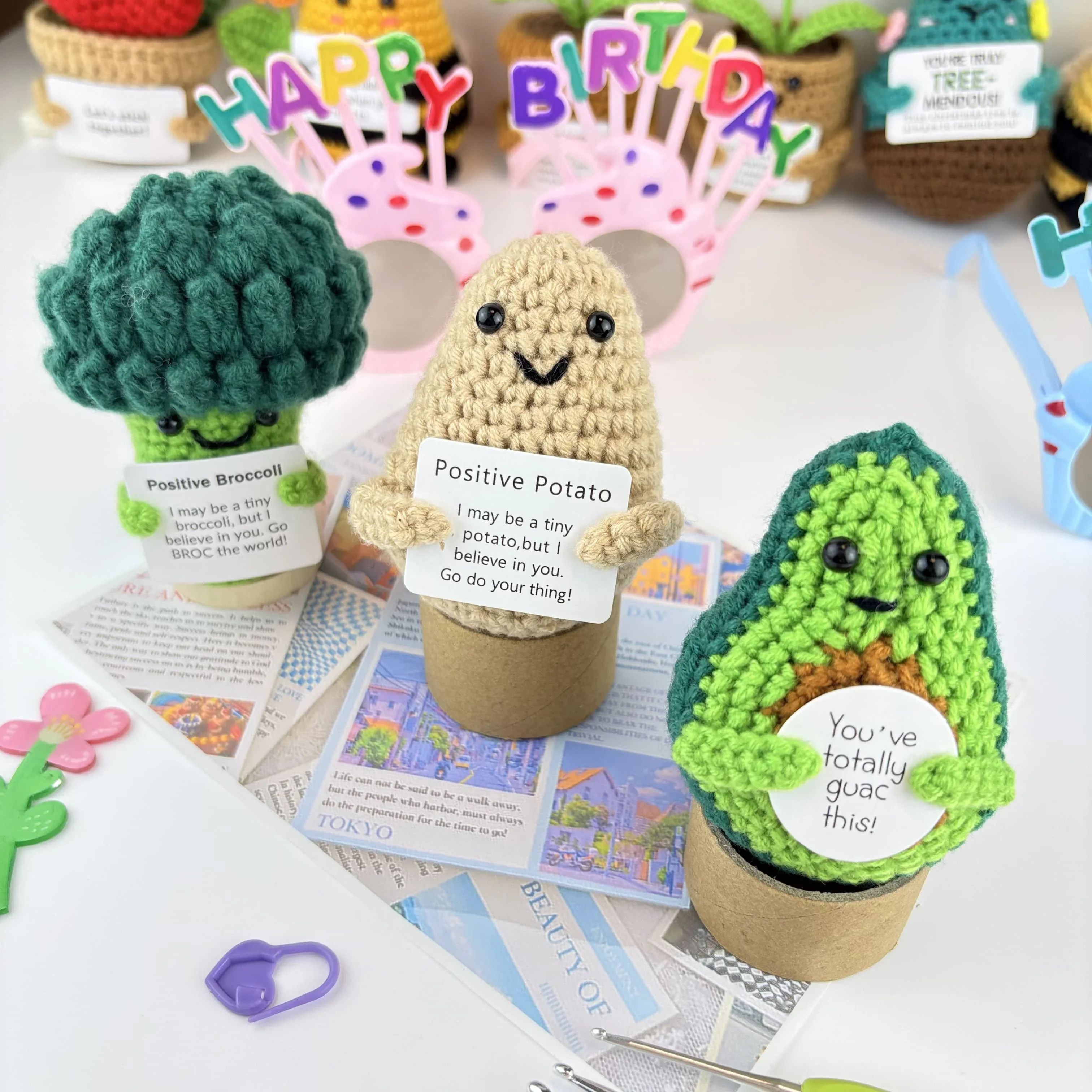Positive Energy Pocket Hug Handmade Crochet Doll Smiling PotatoCute Little Duck Knitted Plush Emotional Handmade Holiday Gift