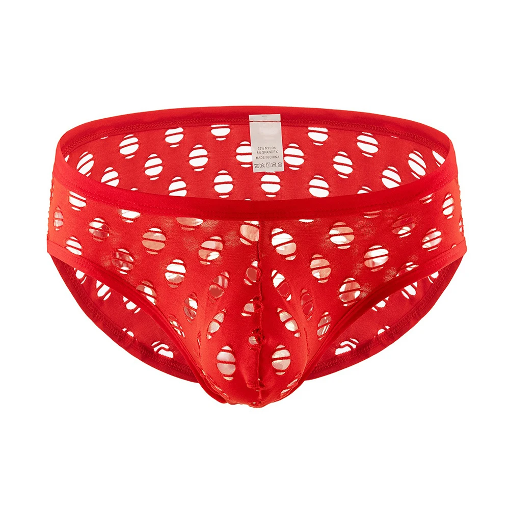 

Men Breathable Mesh Briefs Sexy U-Convex Poucn Panties Low Waist Elastic Underpants Hollow Out Mens G-strings Pouch Bikini