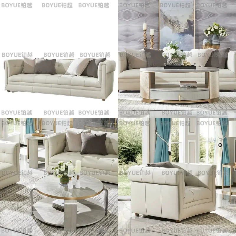 Modern American Light Luxury Microfiber Leather Sofa Set for Small Apartment 3 Seater Couch with Coffee Table Combo Living