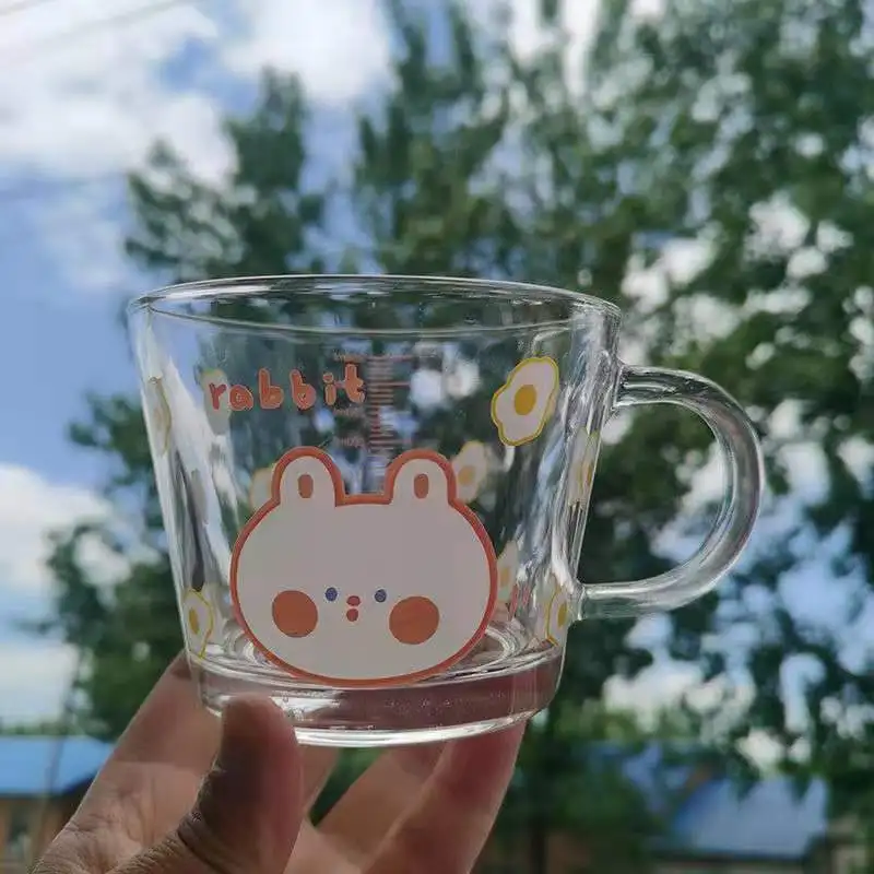 Kawaii Chibi Maruko-Chan Glass Cup with Handle Cartoon Transparent Water Cup Juice Tea Coffee Milk Cup Glass Mugs Drinkware Gift