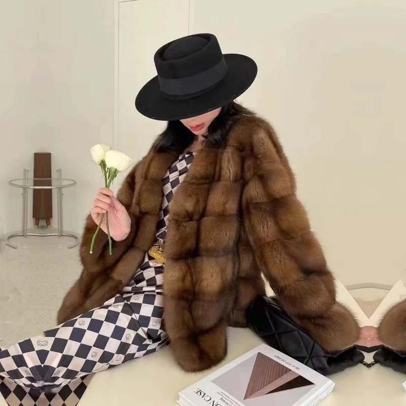 

Женская меховая куртка с V-образным вырезом, утепленная, длинная, для зимы, в стиле Gentleman Sle