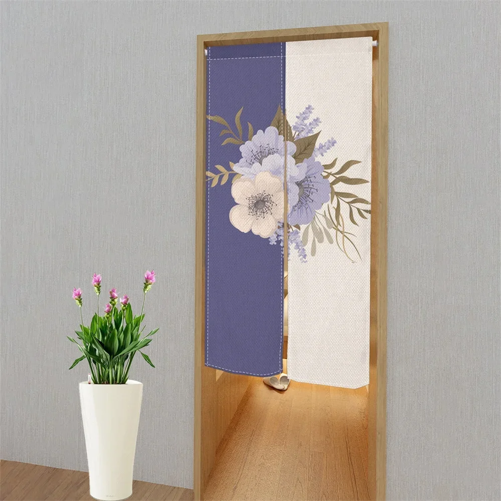 Contrasting Colors Flower Door Curtain Dining Kitchen Door Curtain Japan Partition Curtain Drape Entrance Hanging Half-Curtains