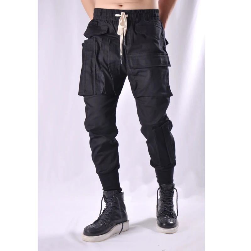 high street casual pants Guochao Multi Pocket legged overalls men's slim fit functional tactical pants small leg Harlan pants