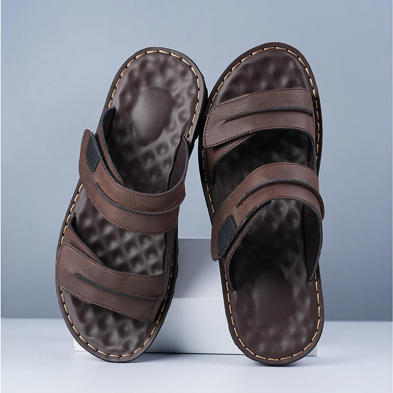 Sandals Men's New Beach Shoes Cowhide Slippers Outdoor Non-slip Thick-soled Leather Sandals for Me