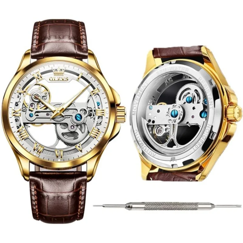 Leather Automatic Self Winding Watches for Men Young Mens Fashion Casual Dress Timepiece