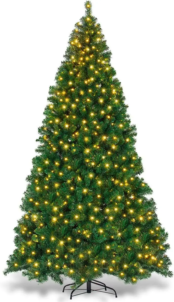 Goplus 9Ft Artificial Pre-Lit Christmas Tree Premium Spruce Hinged Tree With 700 Led Lights And Solid Metal Stand, Ul-Certified