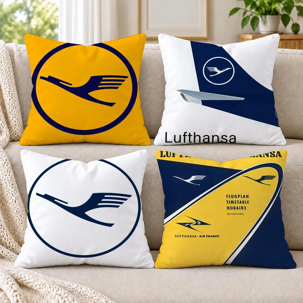 L-Lufthansa German Airlines Cushion Cover Short Plush Double-Sided Printing Sofa Bedroom Pillow Case Aesthetic Home Decor