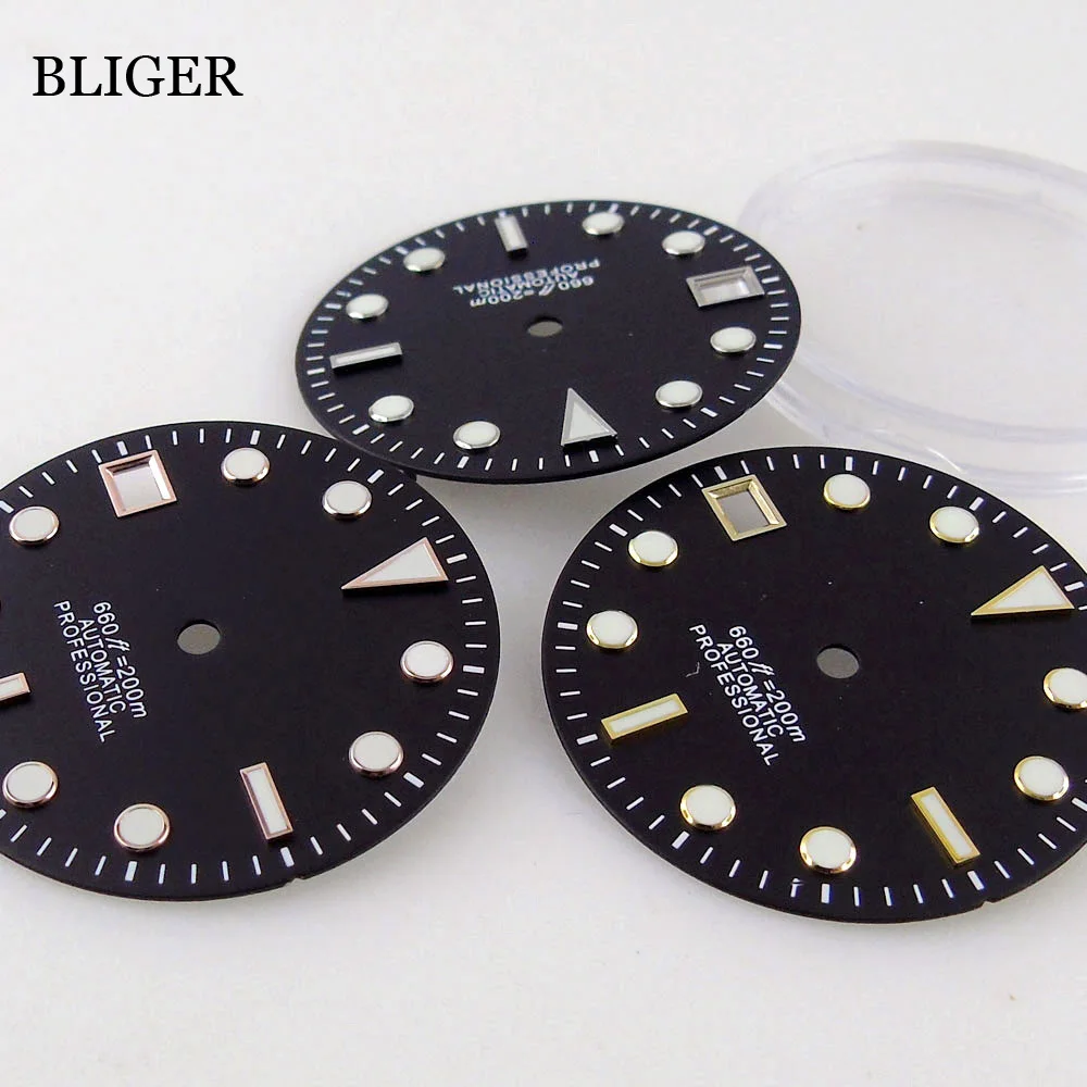 BLIGER 29mm Watch Dial Face Luminous Fit For NH35 NH35A Movement 9 o\'clock Crown Left Handed Watch Case Blue/Green/Orange