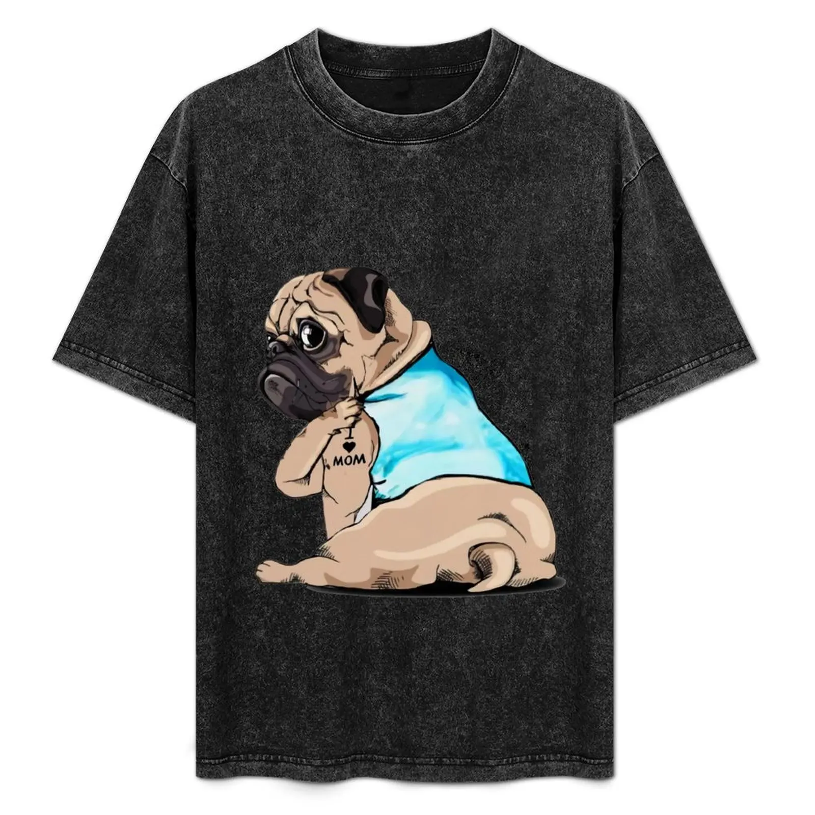 

Pug Dog I Love Mom Tattoo Design T-Shirt Holiday Vacation Tee Shirt