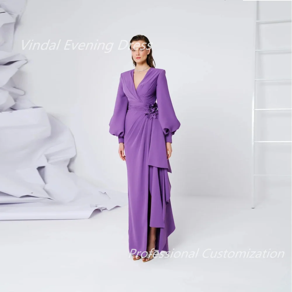 Vindal Evening dresses Crepe Appliques Ankle-Length Long-sleeve V-Neck Exquisite Gorgeous High-Quality السعود For Woman 2024