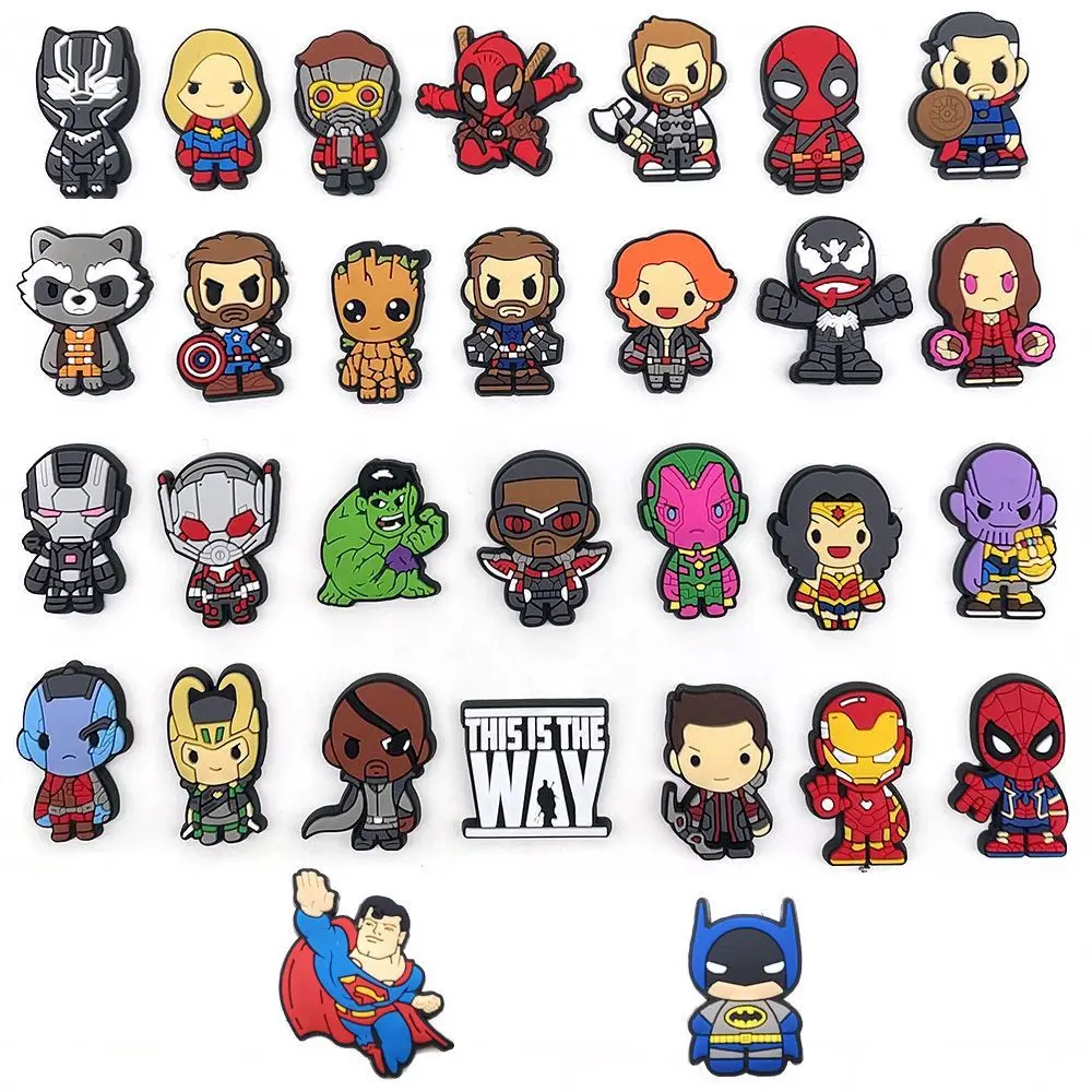 MESUCA 20/50Pcs PVC Superhero Series Shoe Charms Stylish Hero Themed Shoe Decorations Accessories Pins Great Festival Gifts