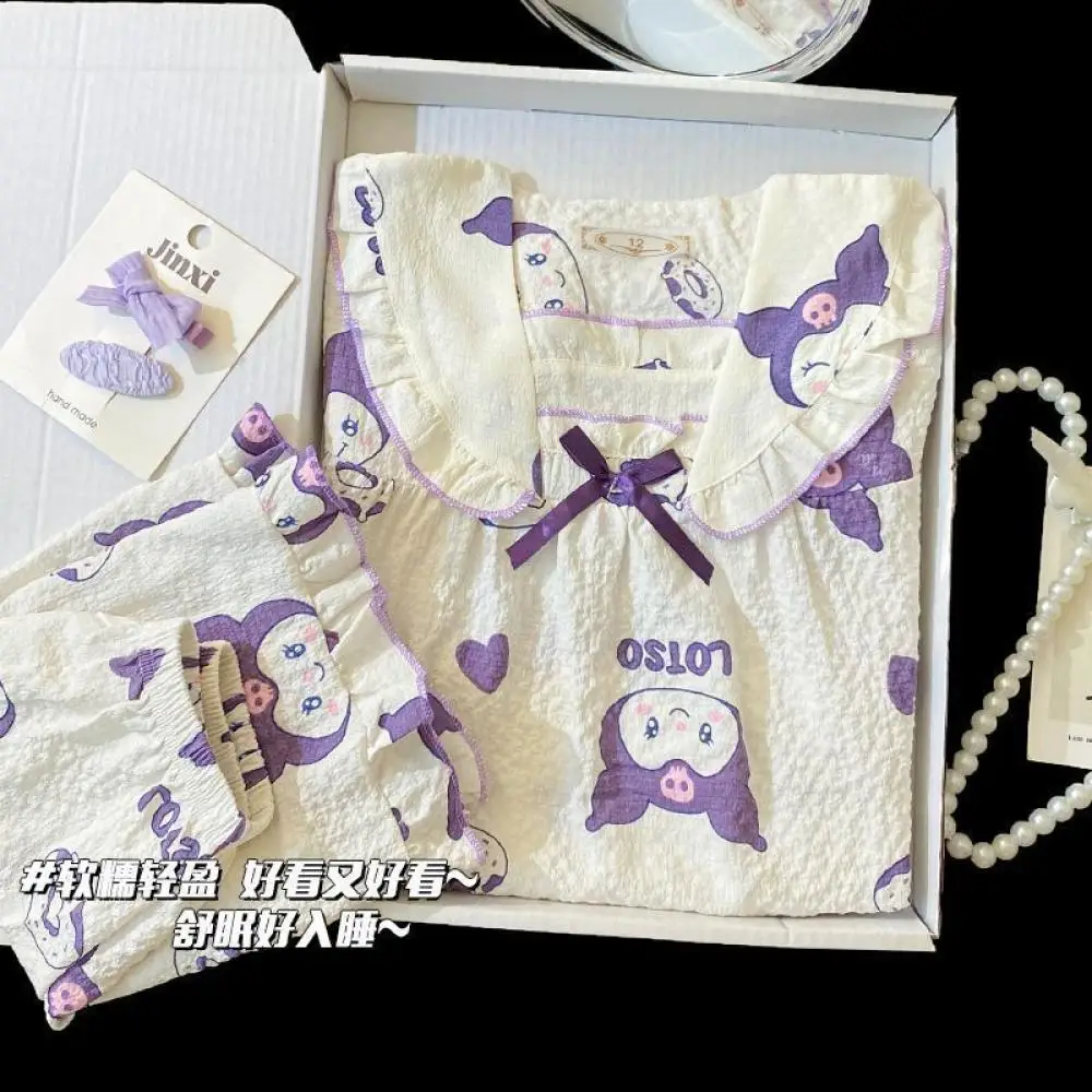 

Sanrio Kuromi My Melody Шорты с короткими рукавами для девочек, пижамный комплект, летний мультяшный комплект. Домашняя одежда для маленьких детей, милая одежда для сна