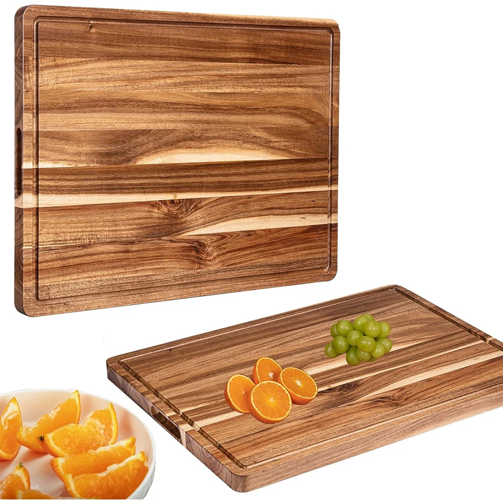 Extra großes Holzschneidebrett für die Küche mit Saftrille und Griff, umkehrbarer Charcuterie-Metzgerblock, 61 x 18 x 1,2 Zoll