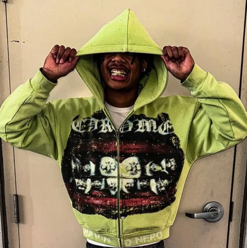 الرجعية الأمريكية نمط القوطية المطبوعة الرجال هوديس Y2K البلوز الأزياء الجمالية البلوز الهيب هوب الشارع الشهير فضفاض زوجين معطف