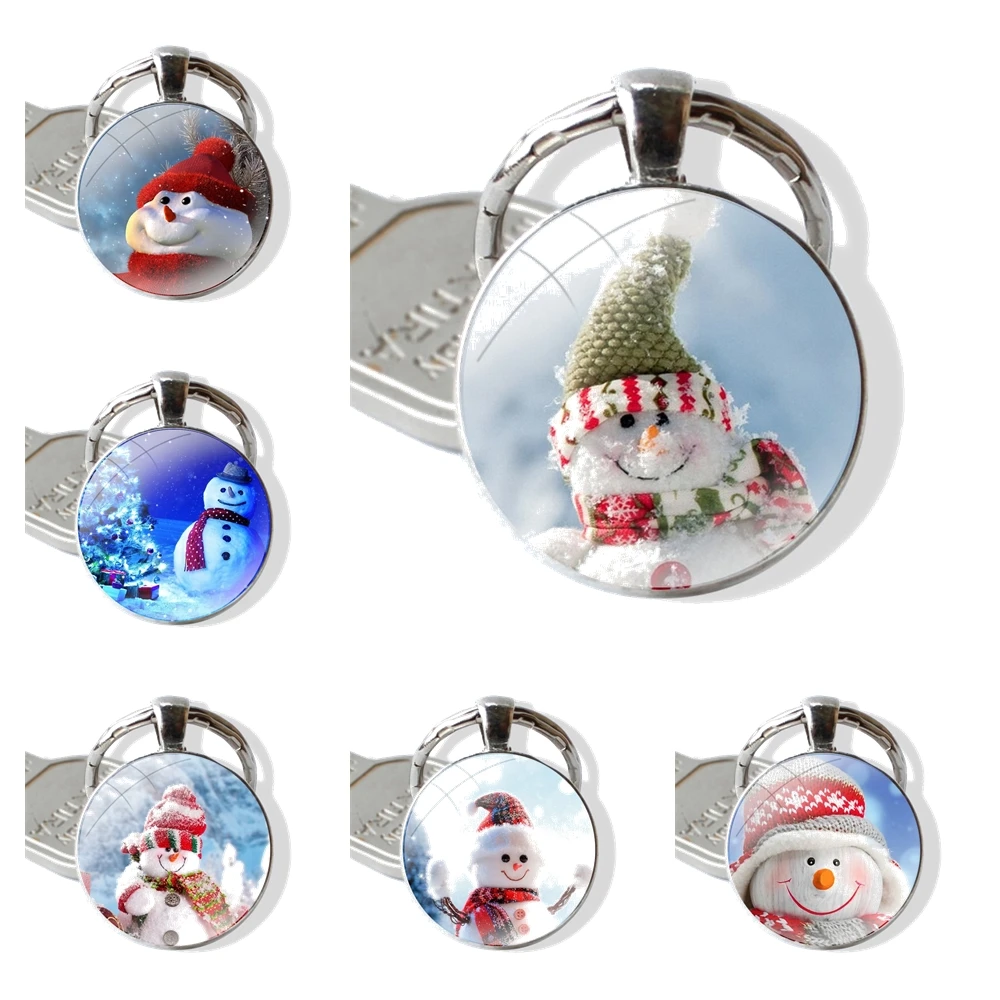 Weihnachten Schneemann Schlüsselanhänger handgemachte Glas Cabochon Schlüsselanhänger Halter Anhänger Schlüsselanhänger