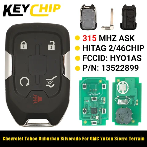 KC 315 МГц 46 чипов HYQ1AS для Chevrolet Tahoe Suburban Silverado для GMC Acadia Sierra Terrain 2021 2022 2023 2024 умный ключ от автомобиля