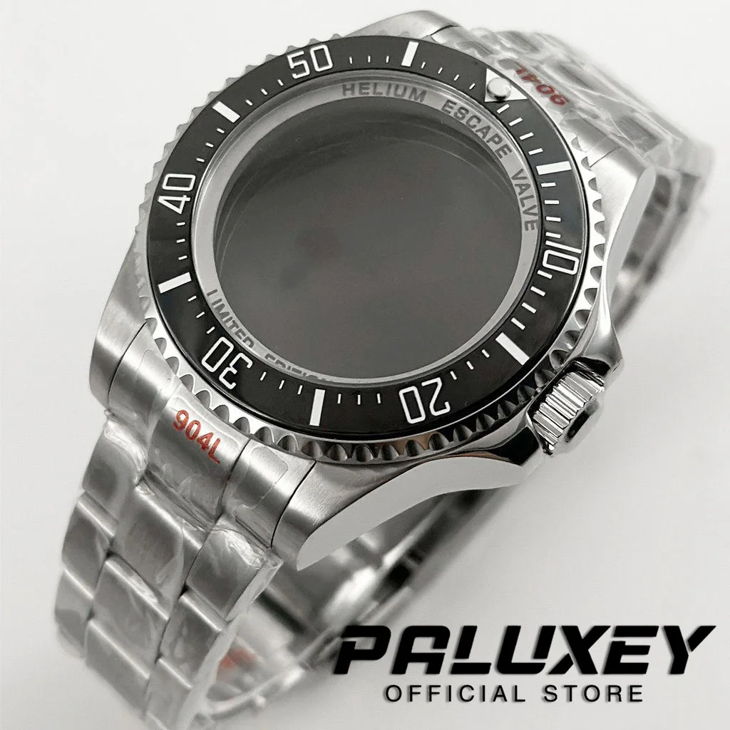 44MM Silver Sapphire Crystal DEEP SEA Homage Big Watch Case With Bracelet Compatible Fit NH35 NH36 NH34 NH38 NH39 NH70 Movement