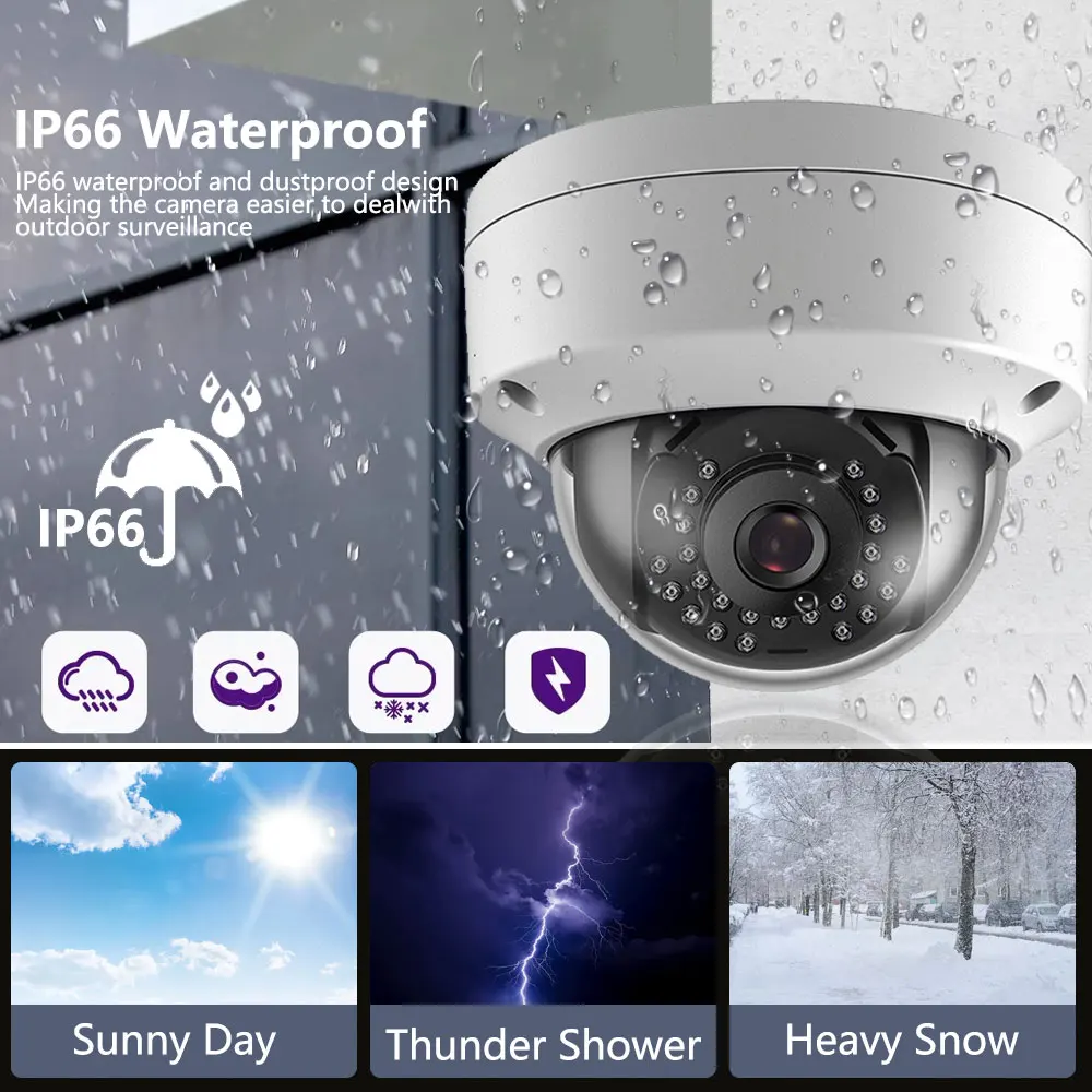 8MP 4K IP Camera Vandal-Proof IP66 Waterproof Outdoor Dome POE IPC Camera System Security Surveillance Ai Detection Cameras