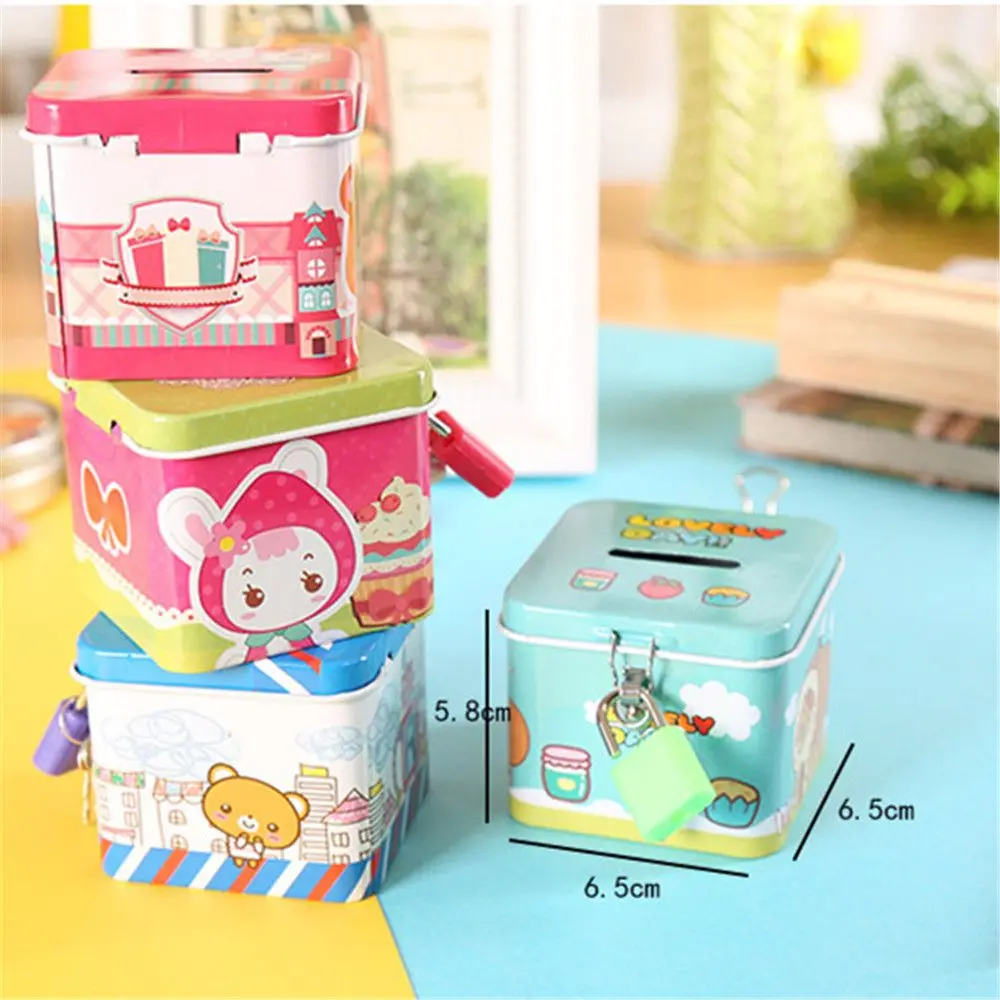 Metal Cute Children Square Saving Cash Coin Cartoon Money Boxes Piggy Bank