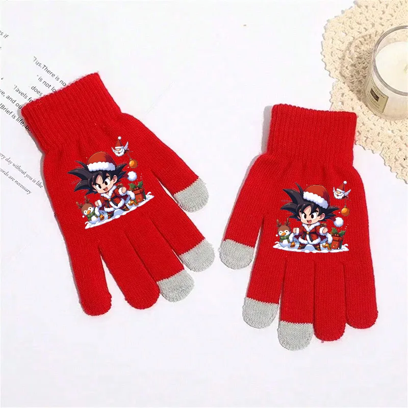 

New Dragon Ball Christmas Knitted Gloves Winter Cartoon Anime Pattern Mittens Outdoor Warm Touch Screen Glove Children Xmas Gift