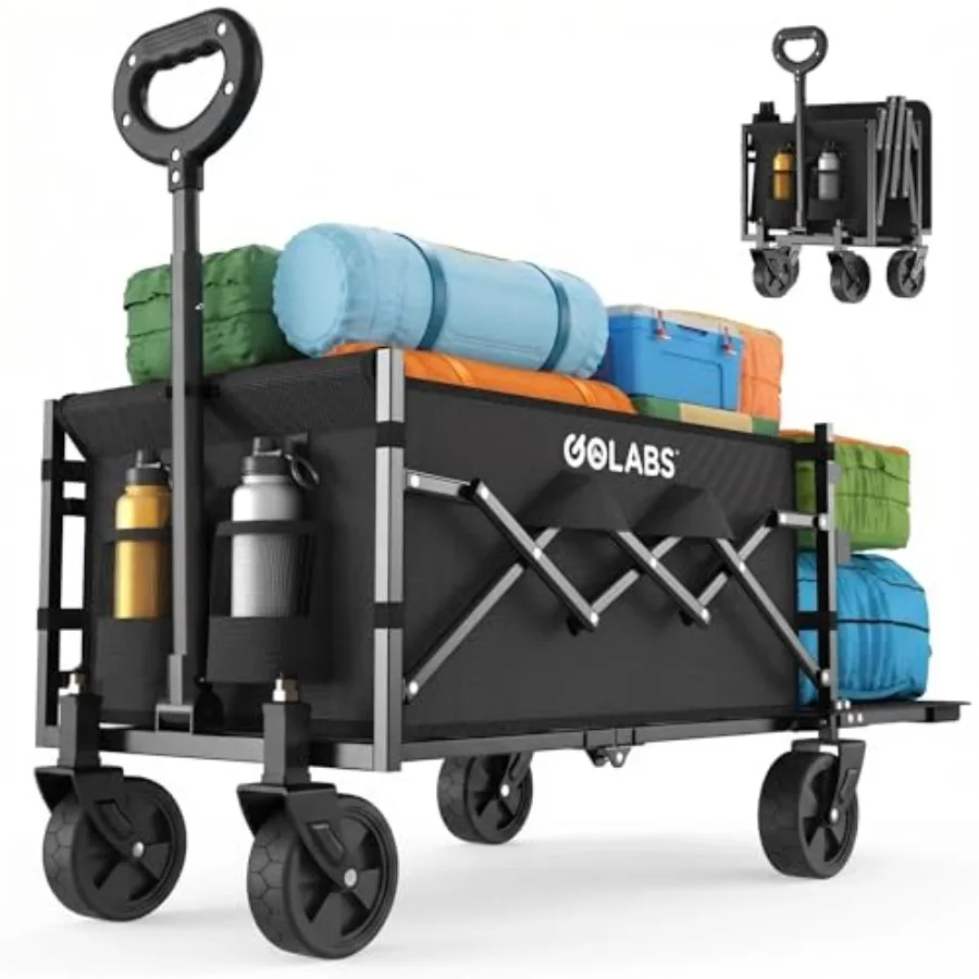 

Collapsible Wagon Cart Max 350lb Load and Expandable Storage 100L, Double Bearing Design for Flexible Steering, Foldable Heavy