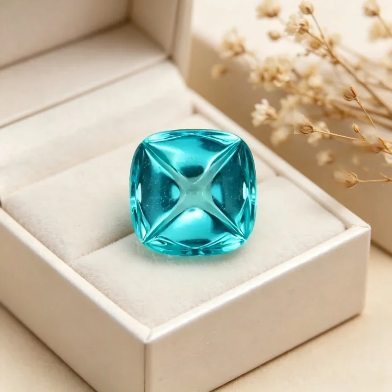 

Paraiba Sugar Tower Shape Artificial Gemstone Neon Blue Color Available Certificate Ornament