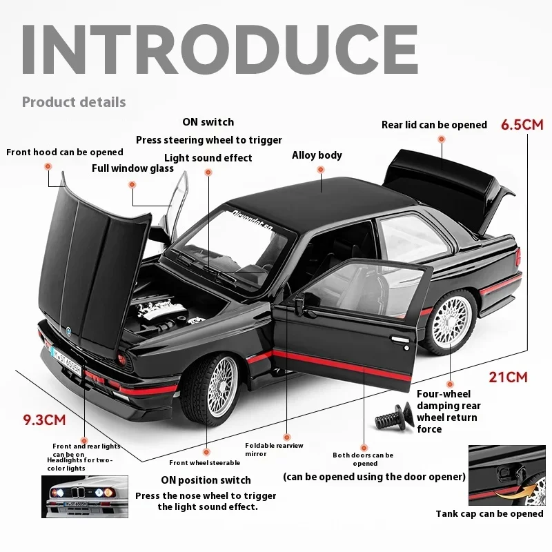 1988 1:24 BMW M3 E30 Modified Classic Racing Vehicle Alloy Diecast Painting Model Car Private Collectibles Goods For Wholesale