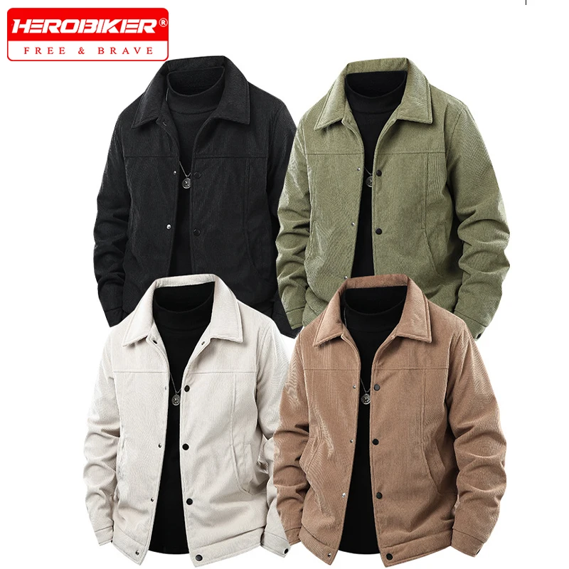 

Мужская мотоциклетная куртка 2025 года с весенне-осенним теплым пальто, тонкая куртка с вельветовыми лацканами, праздничные подарки