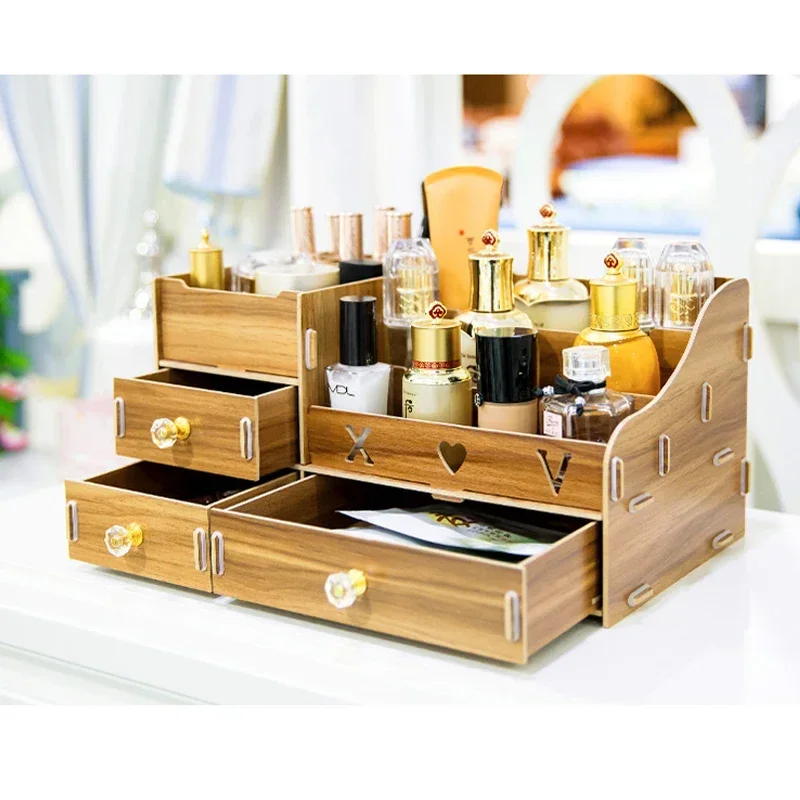 

Multi-function Wood Desktop Storage Box Make Up Organizer Case Cosmetic Storage Box DIY Large Makeup Organizer Drawers