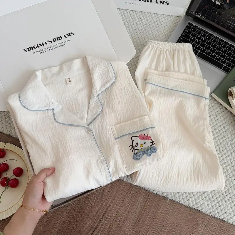 

Пижамы Sanrio, 2 шт., модные брюки Hello Kitty с длинными рукавами, милый стиль, уличная домашняя одежда с героями мультфильмов, весенне-осенний стиль