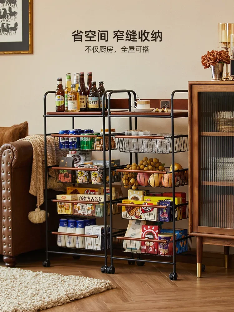 Kitchen multi-functional shelf storage artifacts: space-saving movable floor-standing multi-layer storage rack snack storage rac