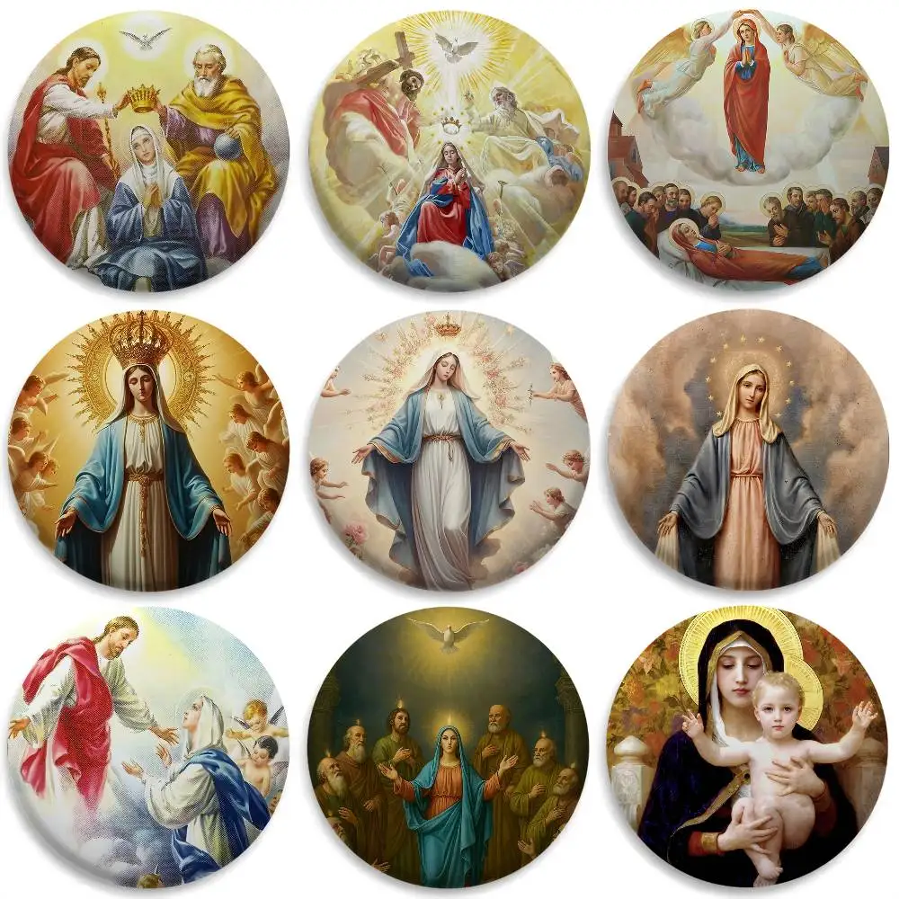 

Assumption Day Christian Badges Round Exquisite Badge Brooches Creative Pins For Clothes Hat Backpack Gift Accessories