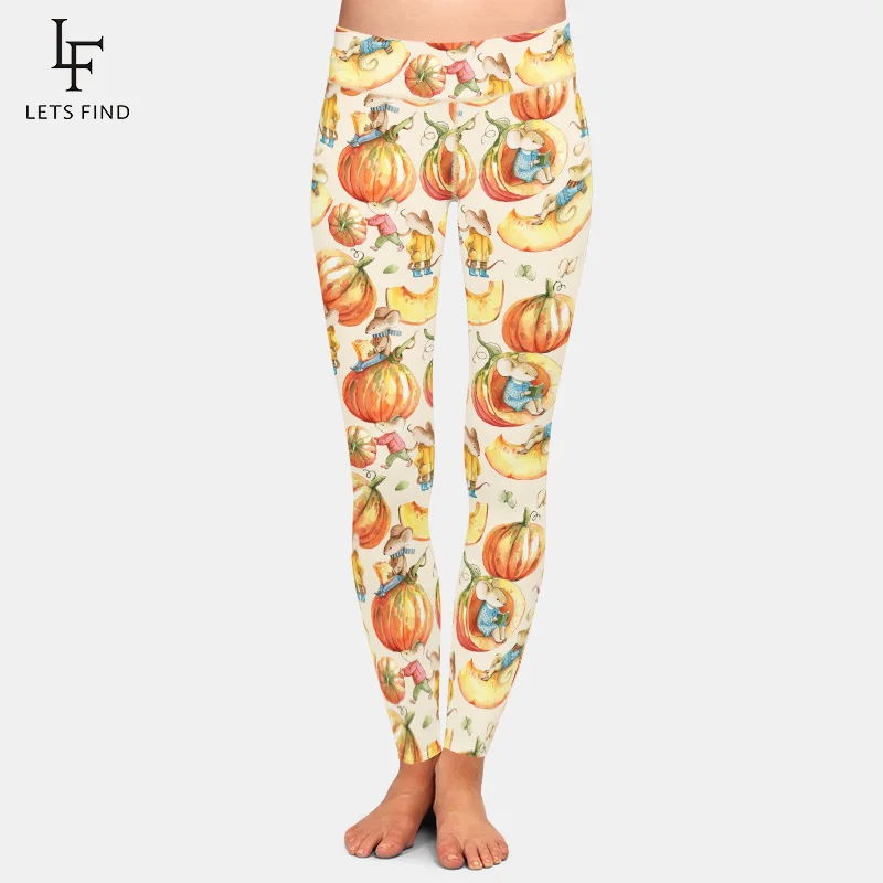 LETSFIND Fashion New Women High Waist Warm Legging Mouse and Pumpkin Digital Printing Soft Slim Fitness Leggings