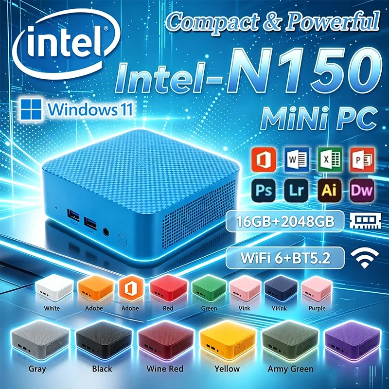 Mini PC Core N150 Compact Mini Laptop 16GB RAM 1024GB SSD HD WiFi6 BT5.2 Multifunctional Daily Notebook Gaming PC