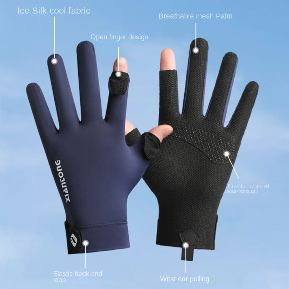 1 Pairs Man Ice Silk Fishing Gloves Summer Outdoor Anti-uv Sunscreen Gloves Touch Screen Riding Driving Gloves Fitness Gloves